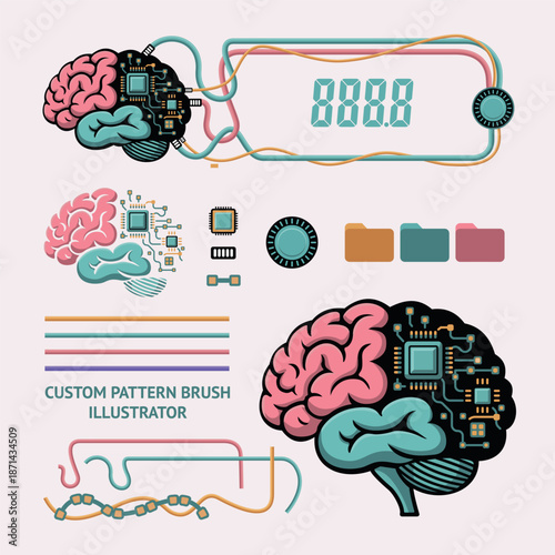 AI Brain with Digital Circuit Interface – Vector Technology Concept
