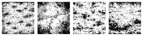set of four square grunge textures featuring scratches cracks and noise overlays