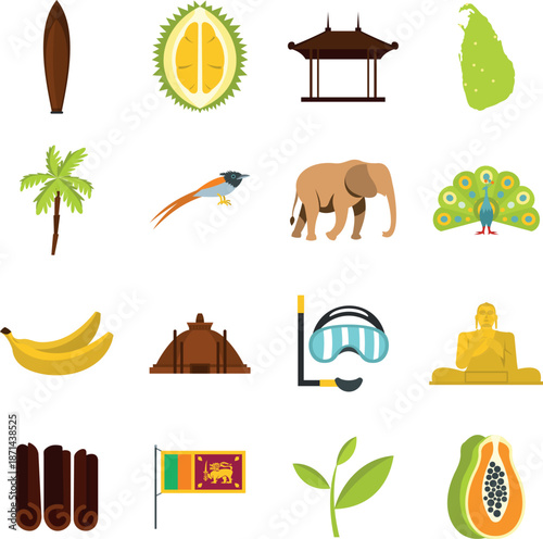 Sri Lanka Tourism Flat Icon Collection