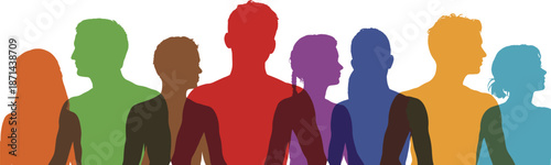 Colorful Silhouettes of Diverse Group of People Standing Together Illustration
