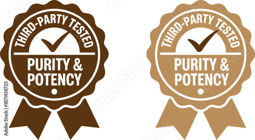 Set of Brown Third-Party Tested Purity and Potency Vector Badges Isolated