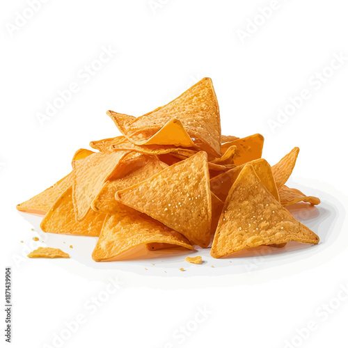 Crunchy triangle shaped tortilla chips piled high