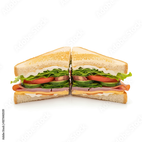 Delicious club sandwich with ham, cheese, lettuce, and tomato