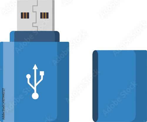 USB flash drive icon with cap removed showing connector and white USB symbol