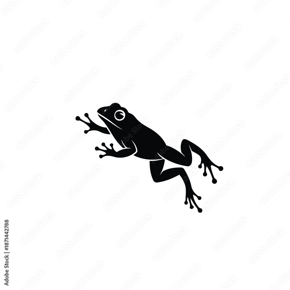 Fototapeta premium Black silhouette of a frog in mid-jump against a plain background