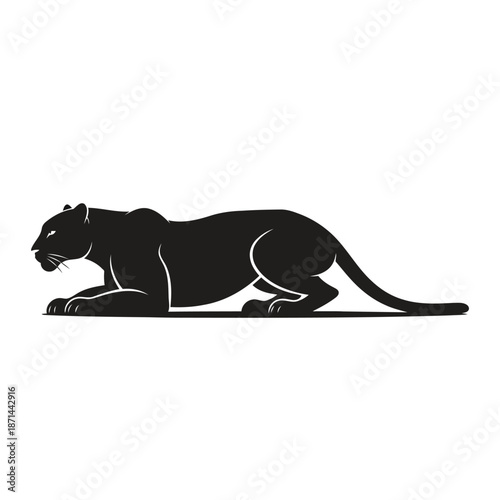 Black Panther Illustration in Crouching Position on Plain Background