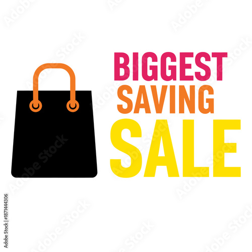 Black Shopping Bag Biggest Saving Sale Sign.