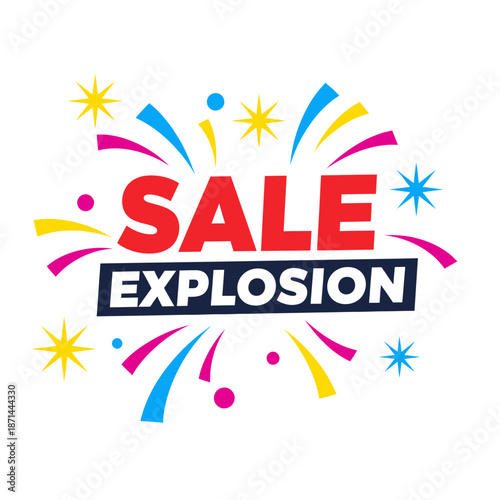 Sale Explosion Text with Colorful Graphics.