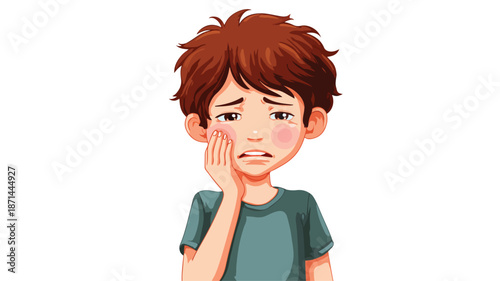 Cute Cartoon Boy with Toothache Isolated on White Background - Vector Illustration