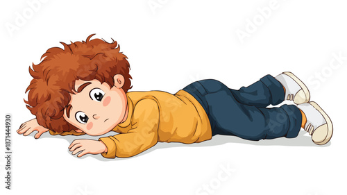 Cartoon Boy Slipping on White Background Vector - Professional Child Character Falling Illustration