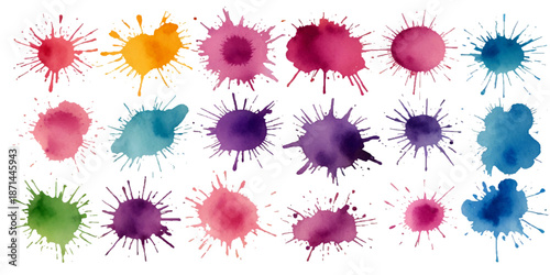Set of colorful paint splatter abstract vector texture background. Set of abstract watercolor water splash background.