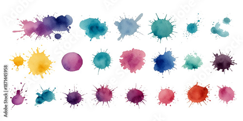 Set of colorful paint splatter abstract vector texture background. Set of abstract watercolor water splash background.