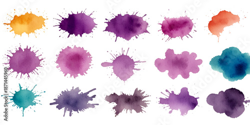 Set of colorful paint splatter abstract vector texture background. Set of abstract watercolor water splash background.