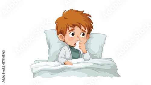 Illustration of Ill Child with Coughing, Medical Vector Artwork