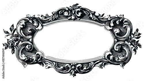 Exquisite Victorian Rose Ornament Frame with Intricate Scrollwork Vector Art