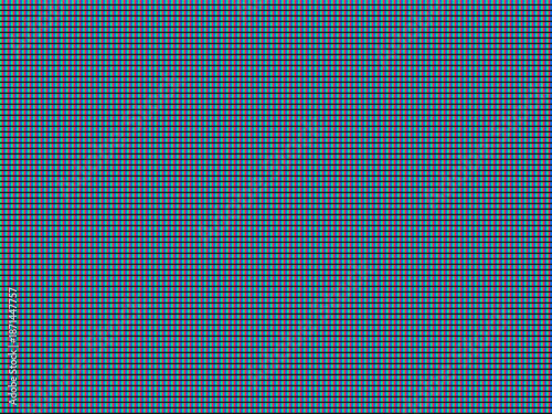 Microscopic view of a CRT screen. Pixel closeup with red, green, and blue subpixels forming a grid pattern. Retro technology and display concept.