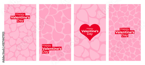 Pink heart pattern background stories for Valentines Day. Love theme social media template with romantic design concept. Holiday graphic.