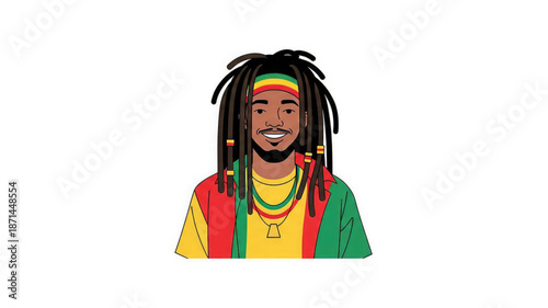 Smiling man with dreadlocks wearing colorful rastafarian inspired