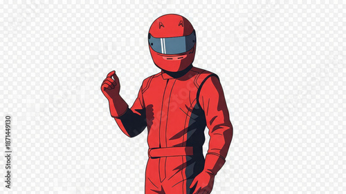 Red racing driver suit illustration with helmet and gloves