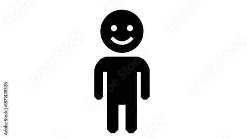 Simple black icon of a smiling person on a white background.