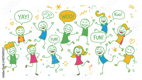 Happy children jumping and celebrating with joy and excitement.