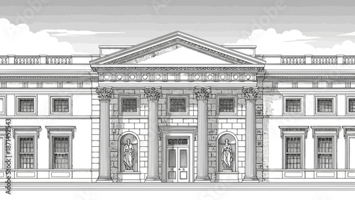 A historic stone facade of an old house stands as a landmark building in an urban European city like Rome or Berlin featuring classic architecture and black and white exterior windows