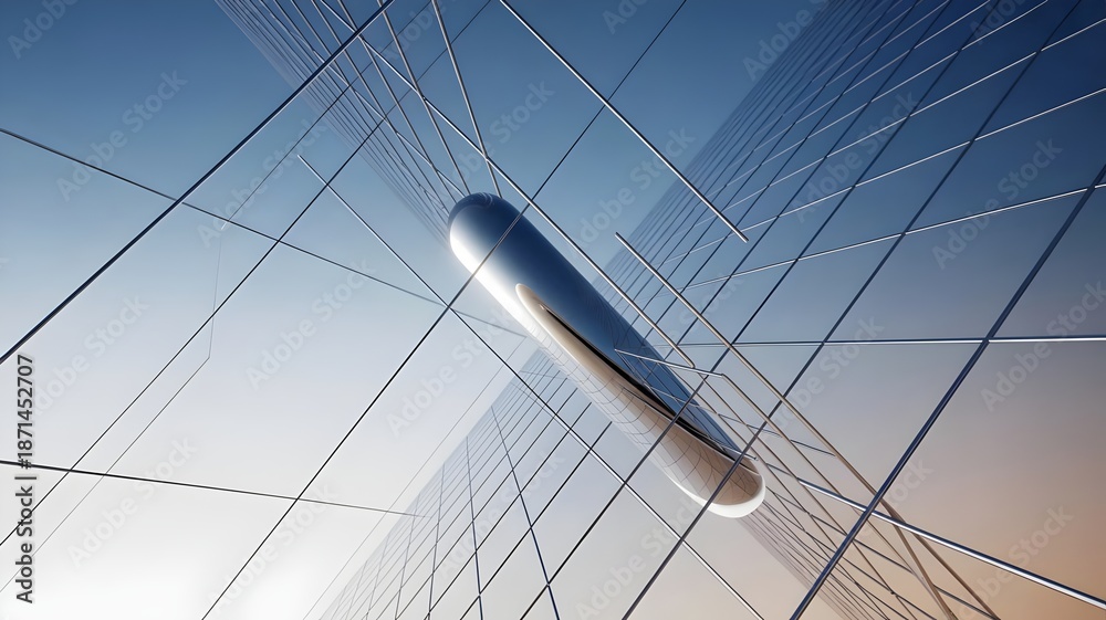 Obraz premium Polished cylinder on glass wireframe grid – Perfect for innovation.