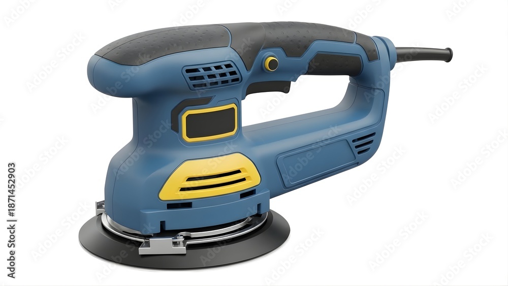 Naklejka premium A blue and yellow electric sander on a transparent background