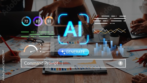 Obraz na plátne Modern Workspace with AI Technology and Data Analytics Tools for Business Growth and Innovation in a Collaborative Environment Gluon
