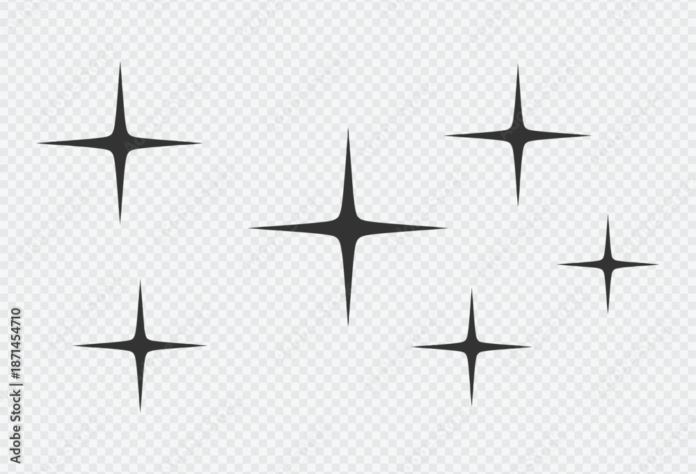 Fototapeta premium Collection of black star symbols on transparent background for design use