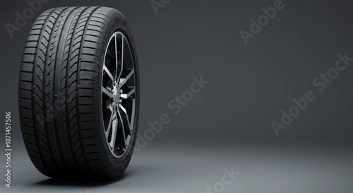 Shiny alloy rim and rubber tire representing speed and safety on the road.