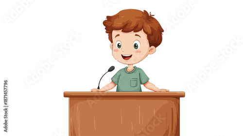Young Boy Speaking at Podium with Outline Vector Isolated