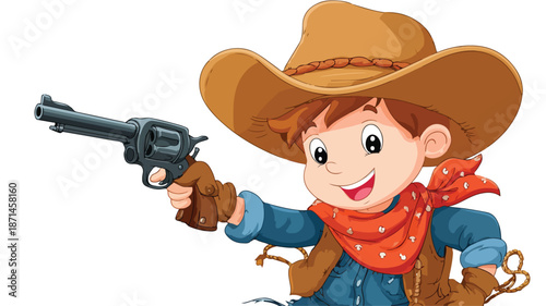 Charming Cowboy Vector with Gun and Outline Isolated on White Background