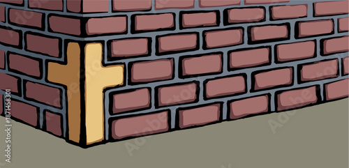 Vector drawing. Cornerstone at the base of the wall