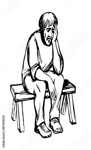 Vector drawing. Old sad man