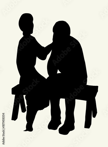 Vector drawing. Girl and sad man