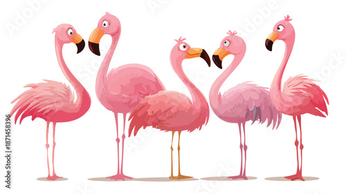 Adorable Flamingo Cartoon Posse Vector Illustration with Outline Isolated on White Background