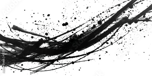 Grunge black ink splashes and splatters create a textured paint drip design featuring vector brush stains and spray art elements for a silhouette border frame