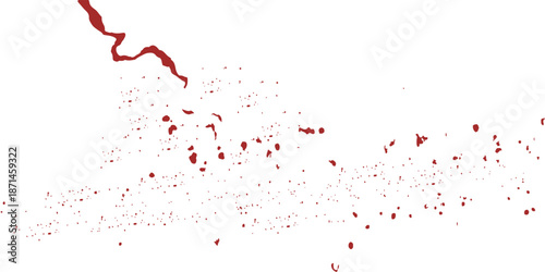 Isolated red paint splashes and ink splatters create a grunge liquid texture illustration with vector drips and blood-like stains on a decorative art backdrop