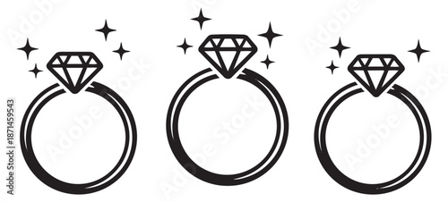 Line art diamond ring set featuring sparkling diamonds for wedding and engagement designs