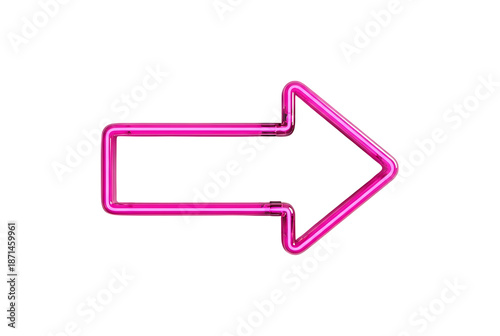 Bright pink glowing neon arrow sign pointing right on a sleek for direction isolated on transparent background