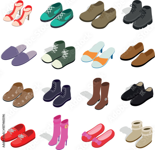 Fashion Footwear Isometric 3D Icons