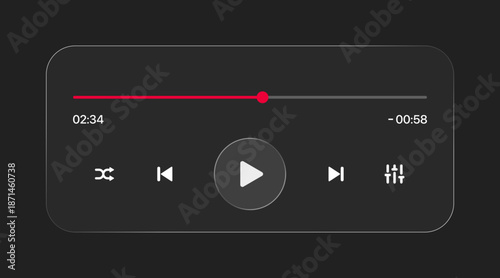 Media music player interface isolated on white background. Multimedia frame template. Mockup live stream window, player. Online broadcasting. Multimedia navigation and music application.