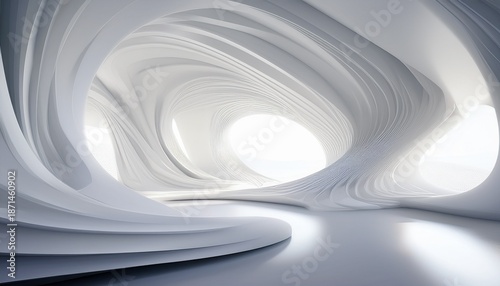 futuristic white organic interior architecture with flowing curved forms and minimalist design a sleek abstract 3d rendered space