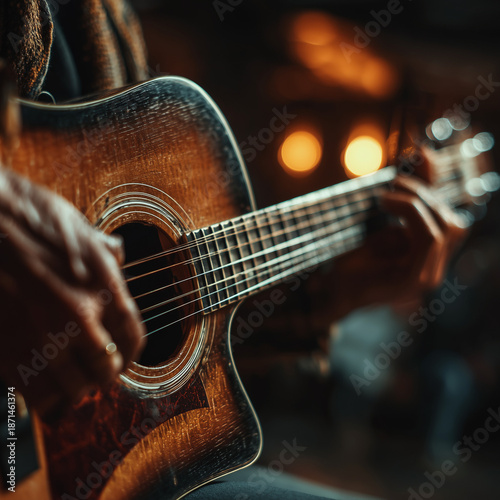 A person playing an acoustic guitar.