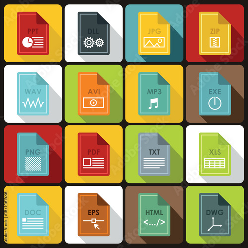 Digital File Format Flat Icon Set