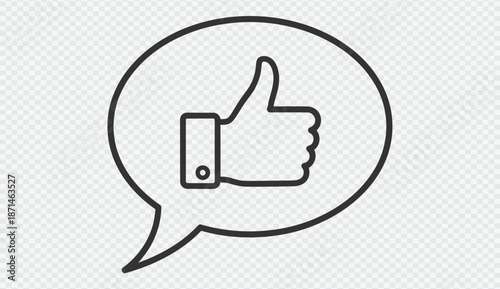 Simple line art thumbs up icon in speech bubble on transparent background