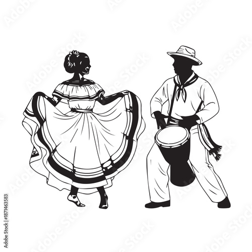 Couple Folk Dancers in Traditional Costume Performing Energetic Dance.