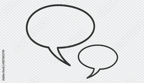 Simple black and white speech bubbles on transparent background for dialogue and conversation