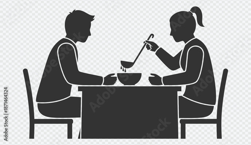 Couple enjoying meal together with love and care in simple dining setting